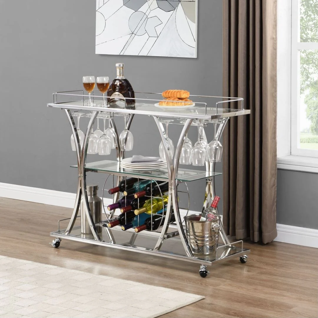 Modern Metal Side Table Bar Cart Wine Rack Storage Kitchen Living Room