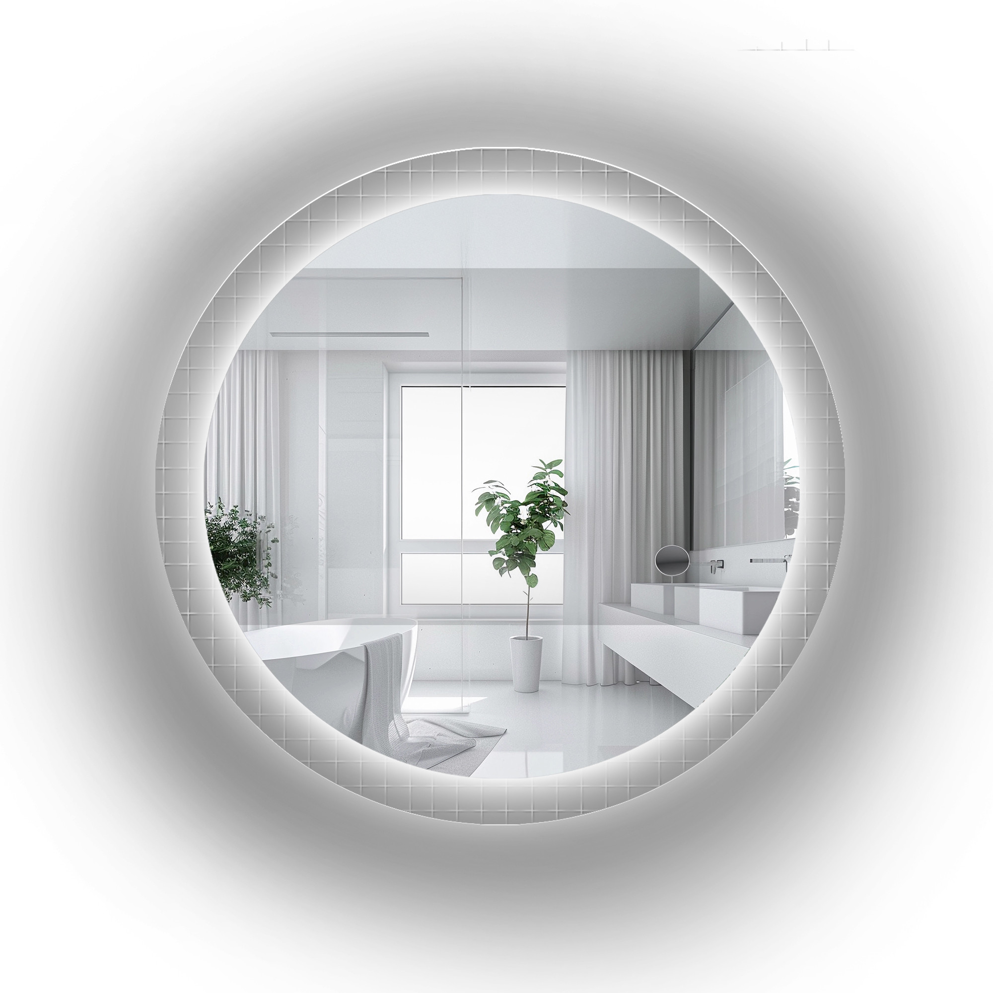 Okrągłe lustro na szkle ornamentowym z podświetleniem - LUXORA FROSTED LED