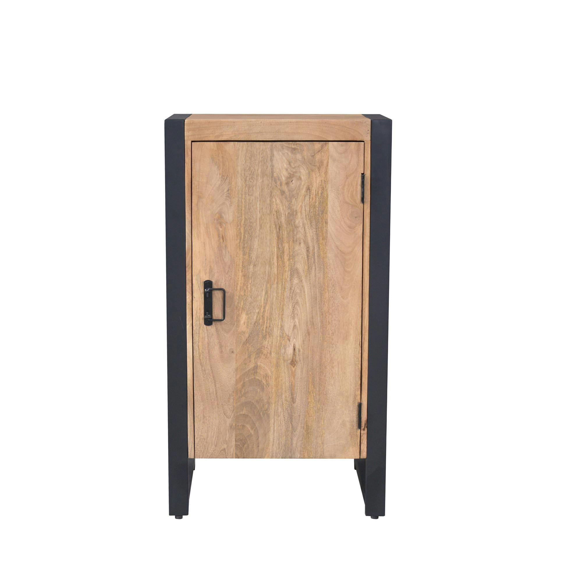 Petit meuble de rangement 1 porte bois clair métal noir MILORA