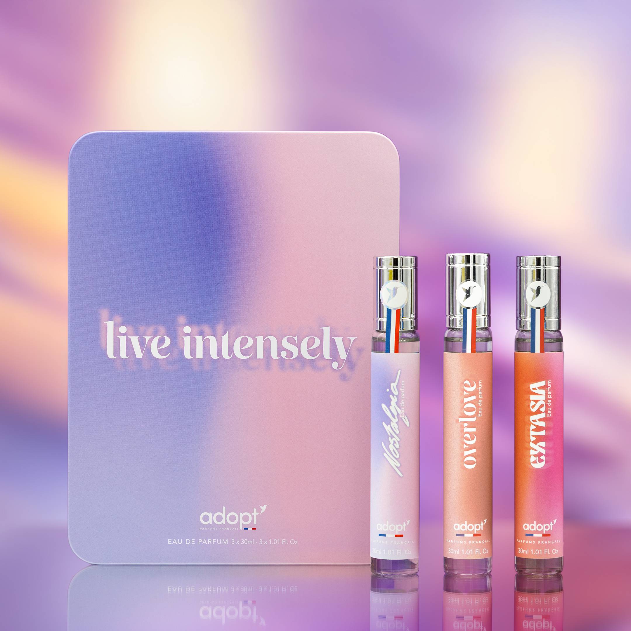Live IntenselyCoffret Métal 3 eaux de parfums Overlove 30 ml   Nostalgia 30 ml   Extasia 30 ml
