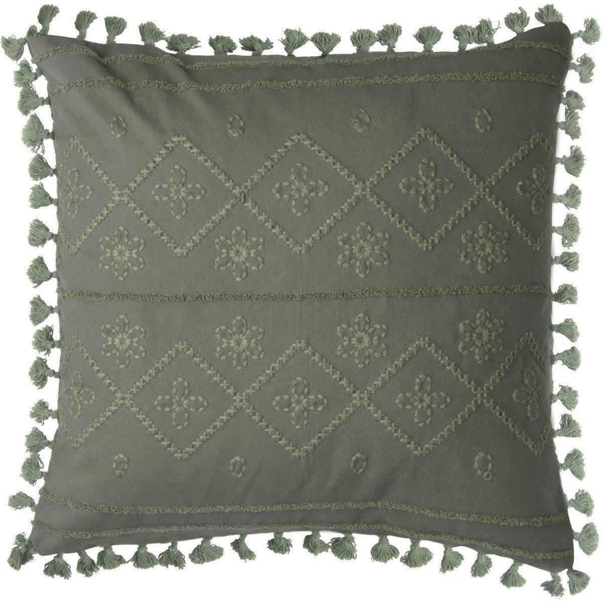 TANGER - Housse de coussin coton  50x50 vert lichen