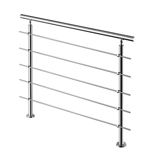 Garde-corps avec main courante, 180cm, en acier inoxydable 304, garde-corps avec 5 traverses, pour intérieur et extérieur