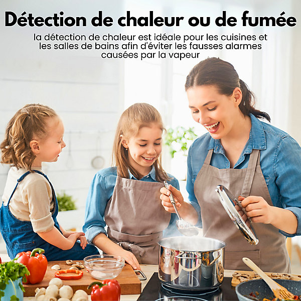 Détecteur de fumée/chaleur connectable Aroha Link - Batterie 10 ans - Capteur de fumée interconnecté - Alarme incendie - Pack de 3