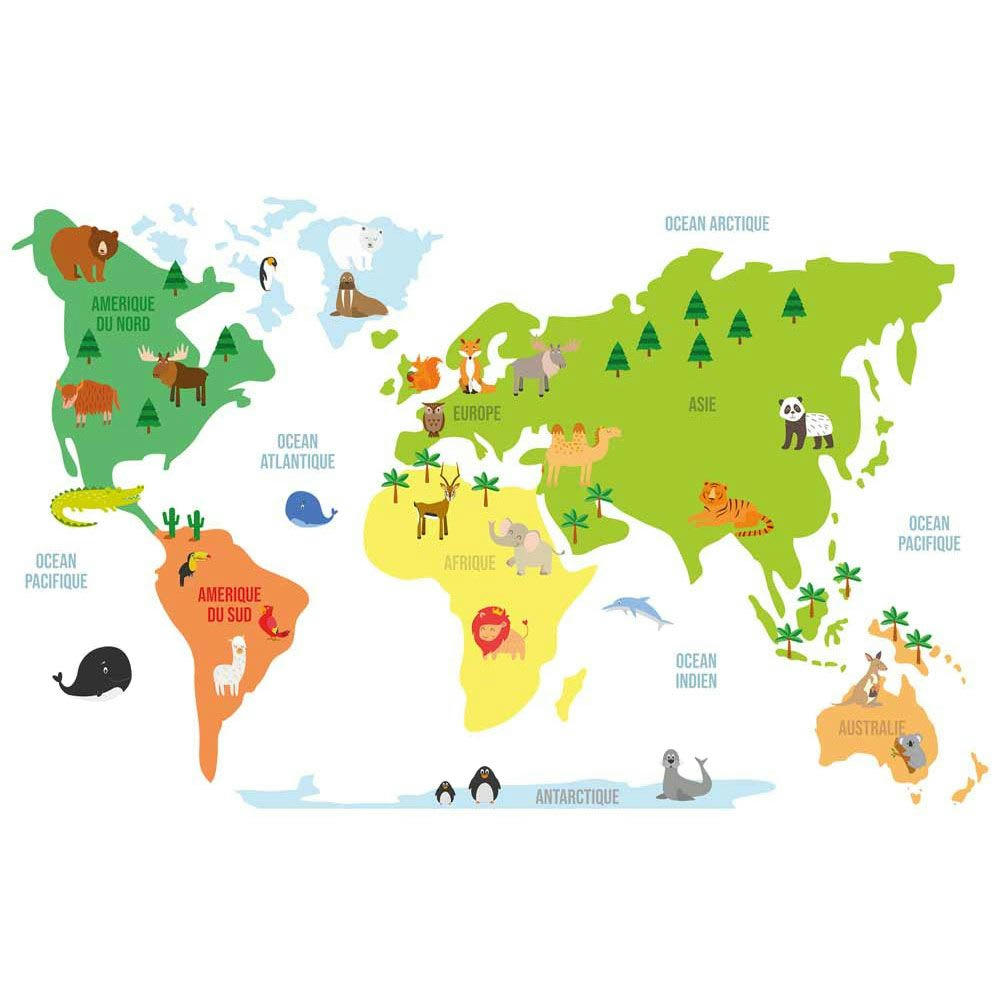 PLANISPHÈRE - Adhésif décoratif mural planisphère pour enfant 43x68,5cm