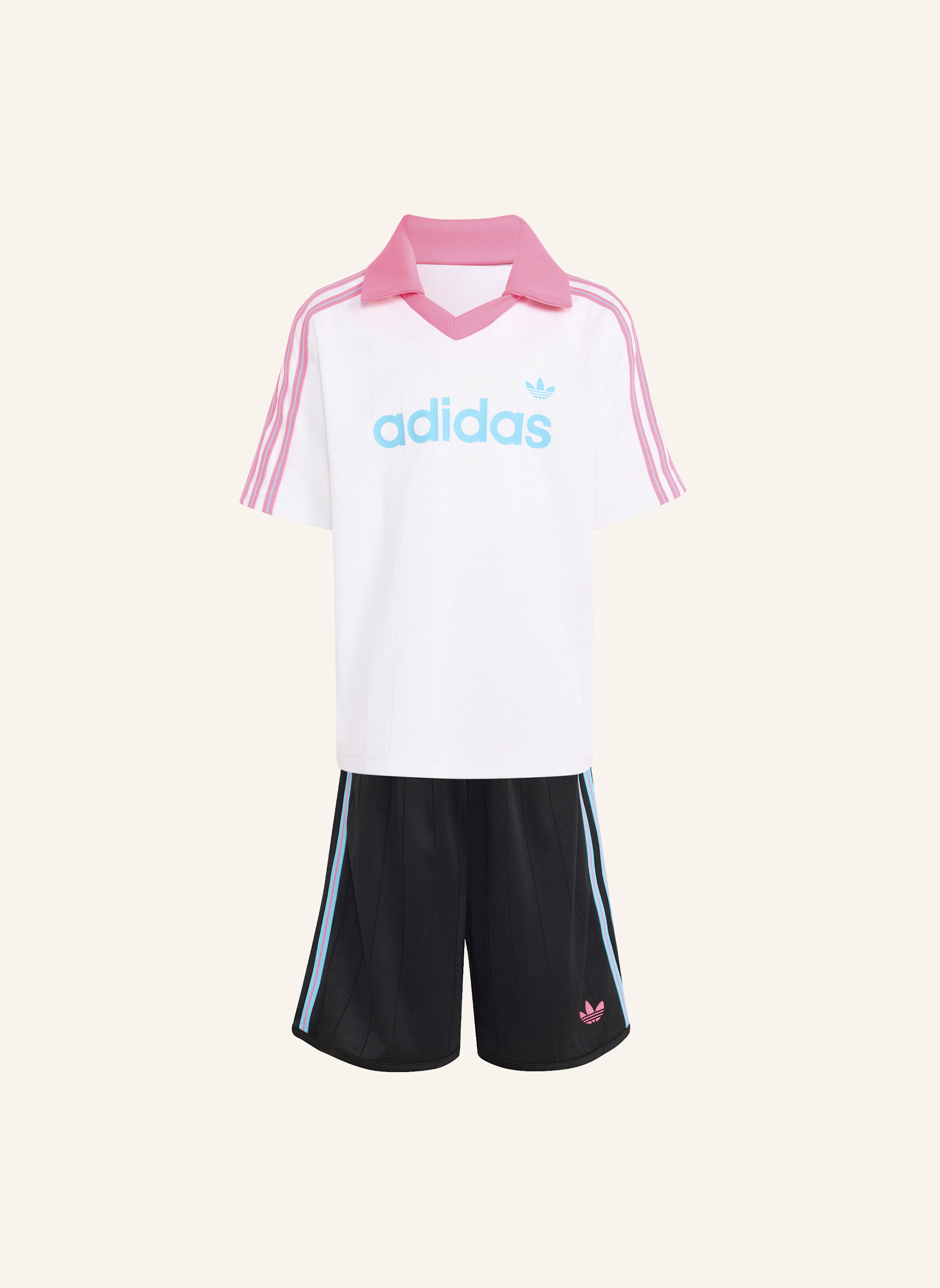 adidas Originals POLOSHIRT UND SHORTS SET, LOCKER GESCHNITTEN, NADELSTREIFEN