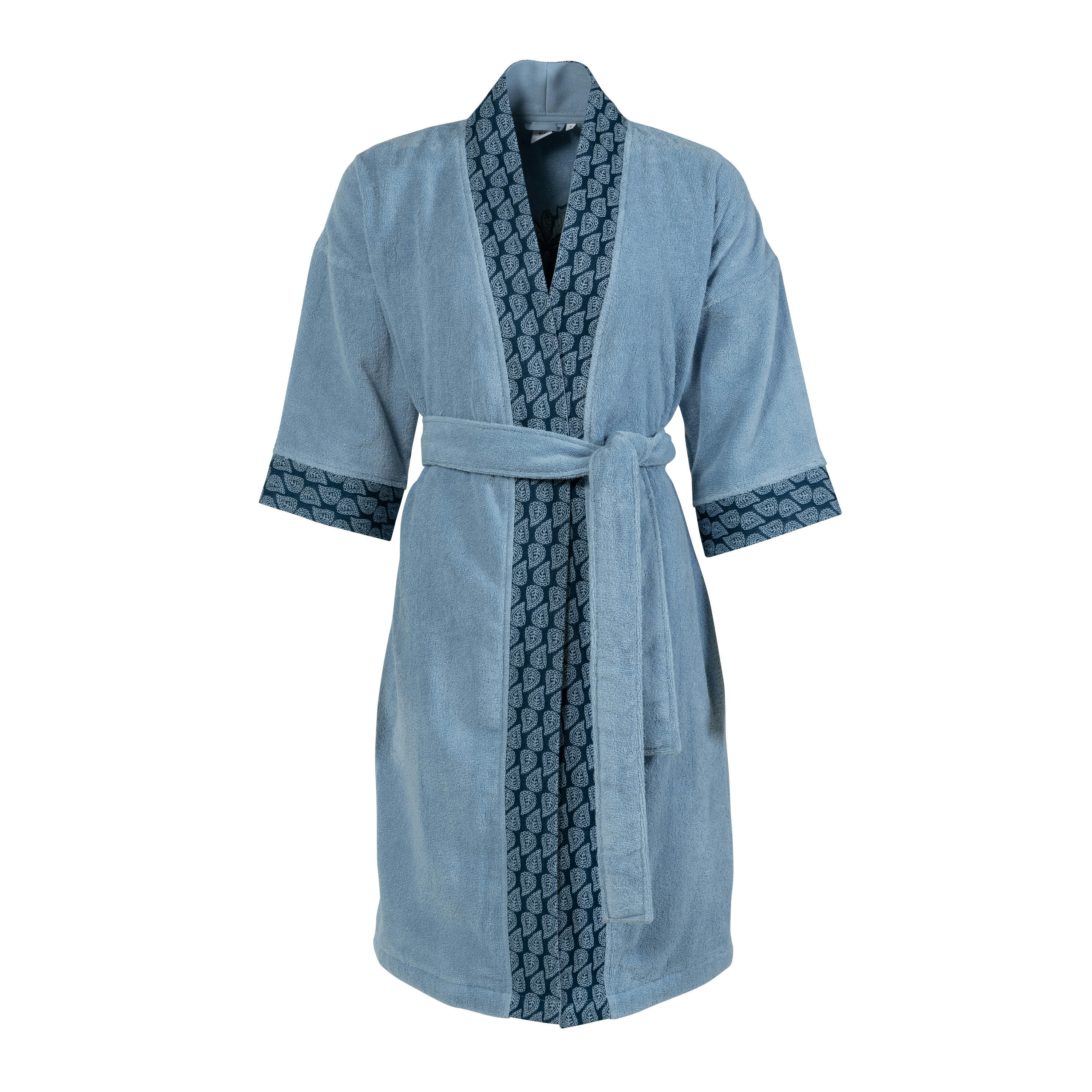 MADELEINE - Peignoir femme coton col kimono bleu