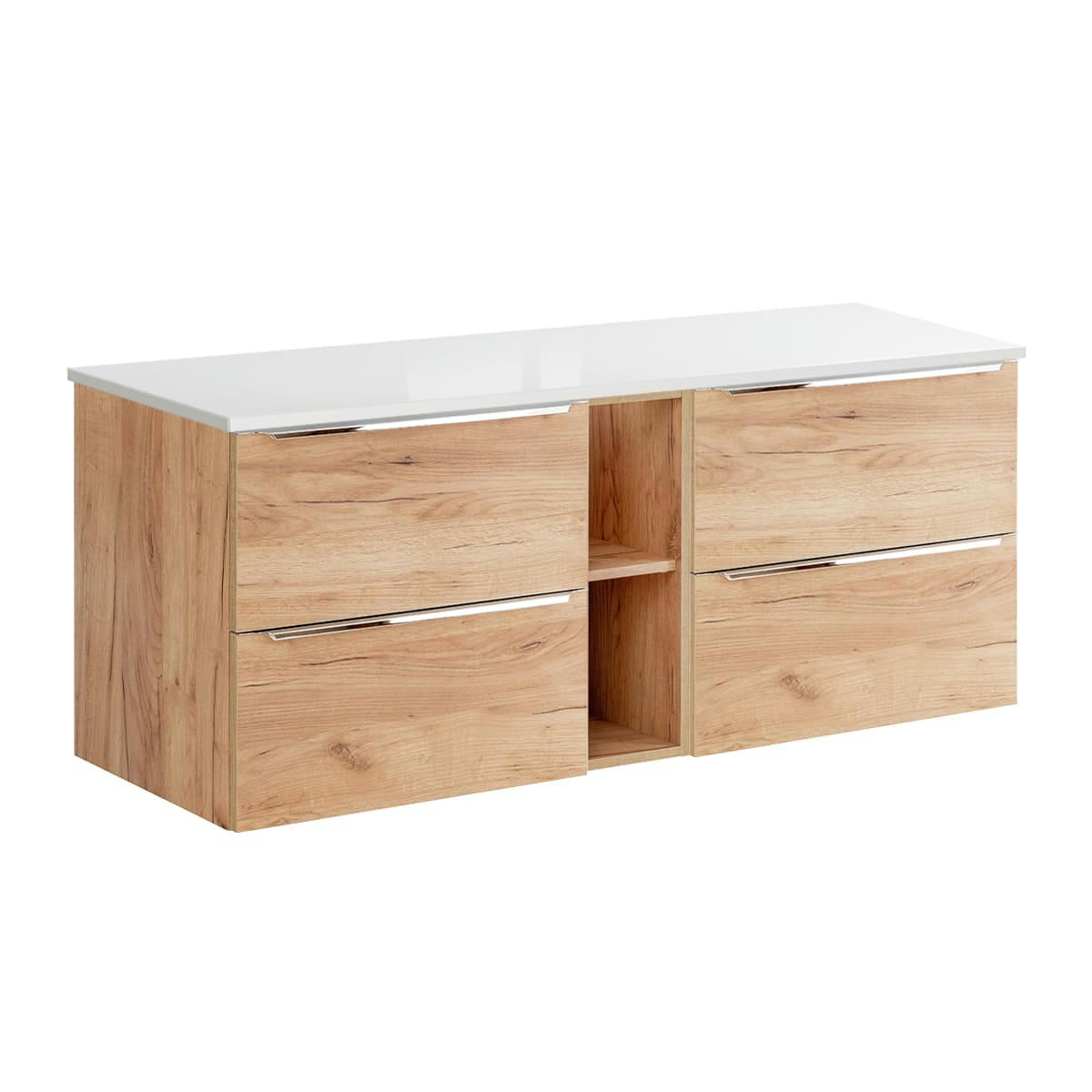 - Meuble sous-vasque 140cm 2 niches naturel et blanc