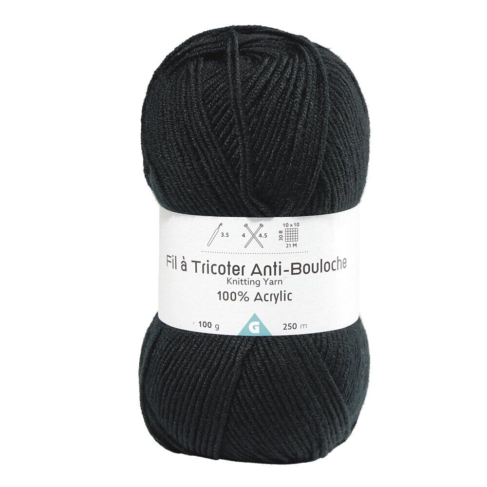Pelote de fil à tricoter acrylique anti bouloche noir