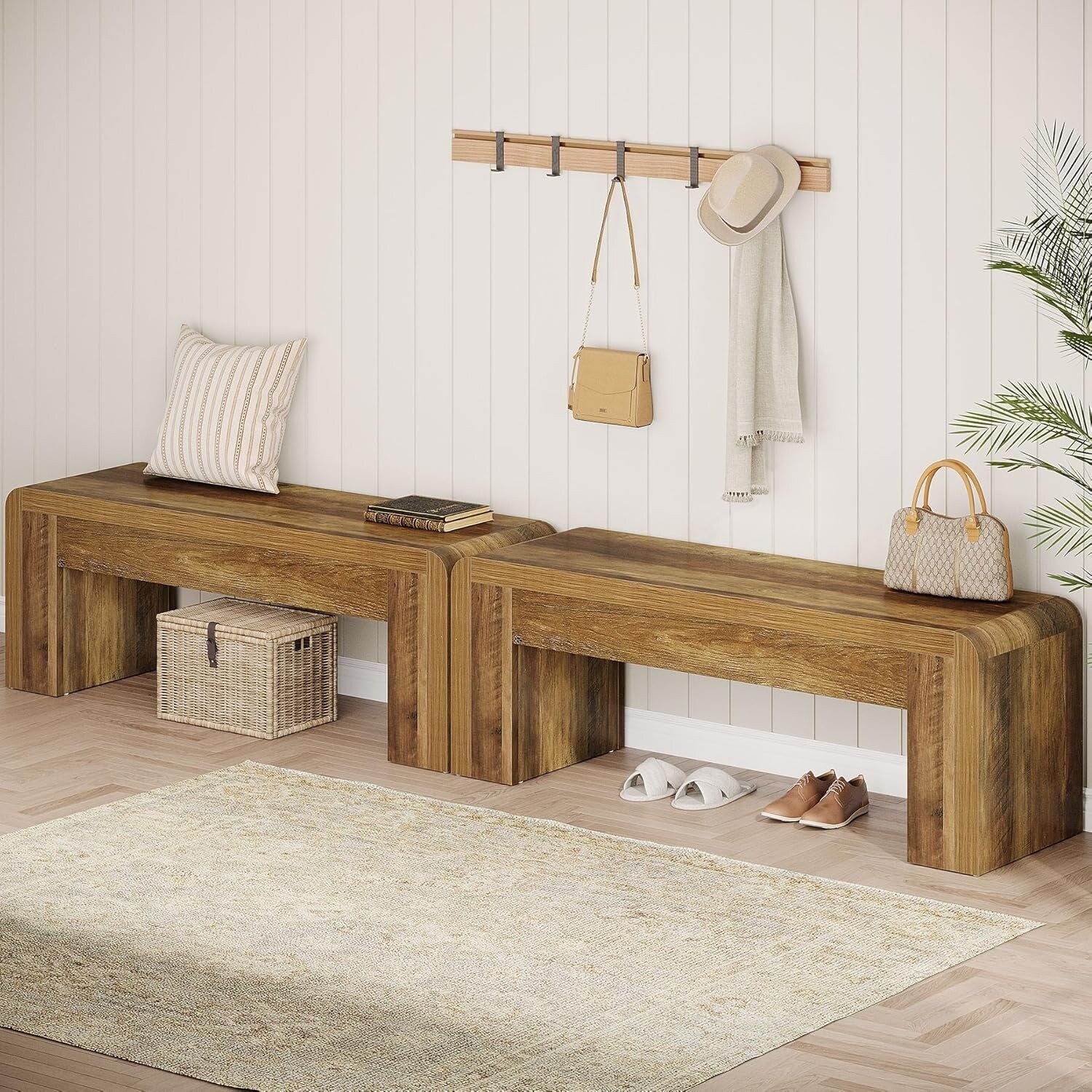 47.24 Inches Engineered Wood End of Bed Bench for Bedroom, Farmhouse Entryway Bench for Living Room