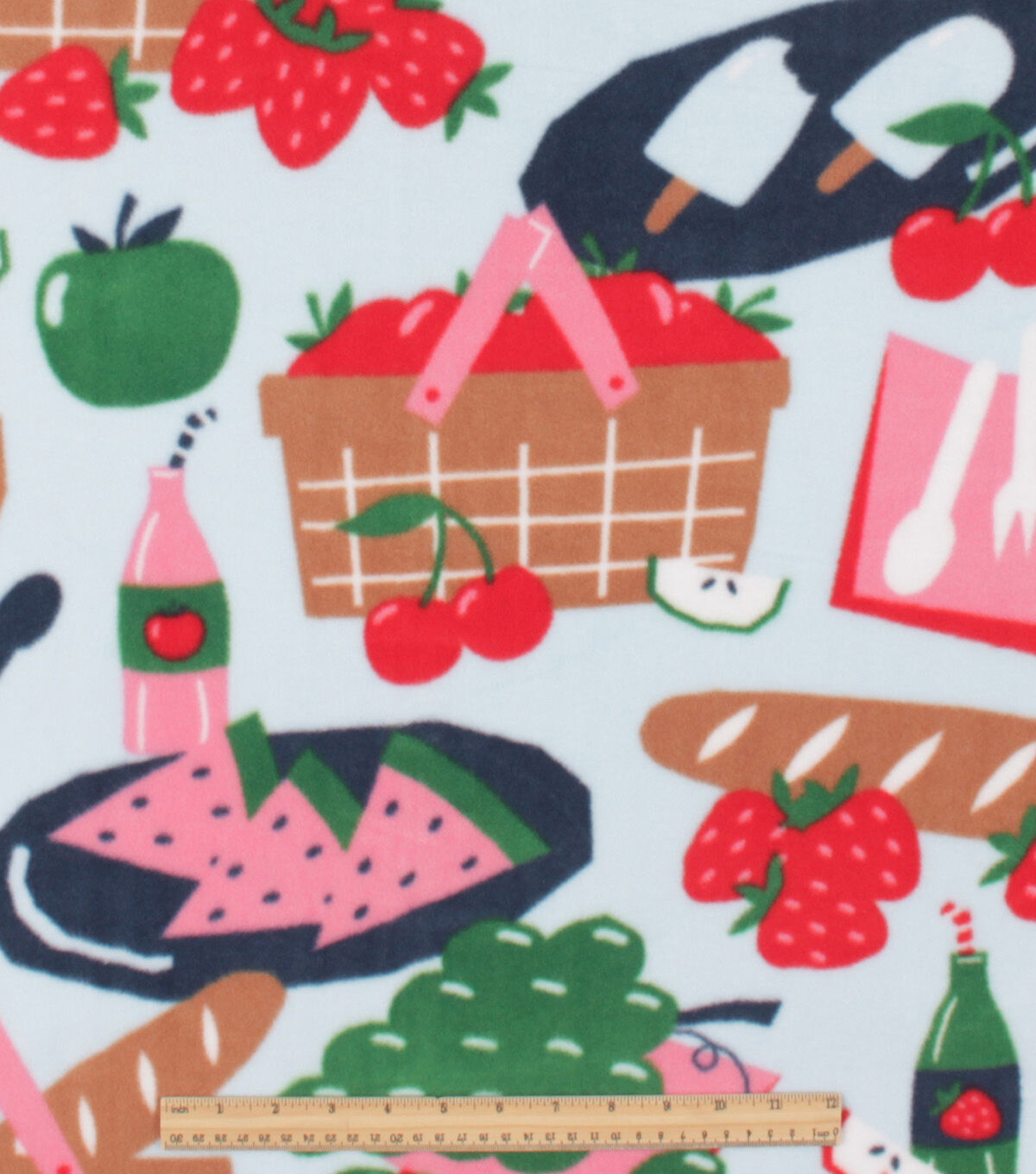 Papercut Picnic on Blue Anti Pill Plush Fleece Fabric