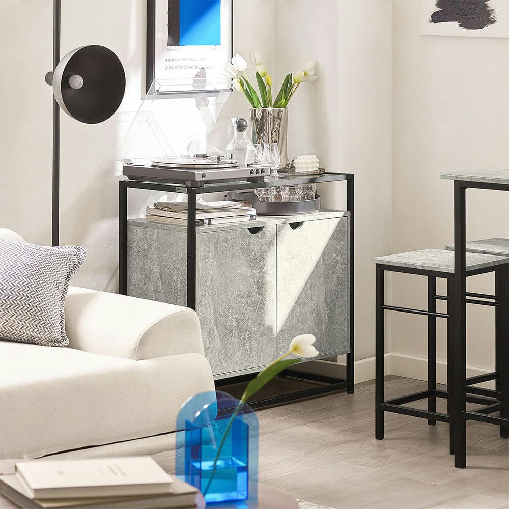 - Commode de rangement 2 portes cadre en métal effet béton