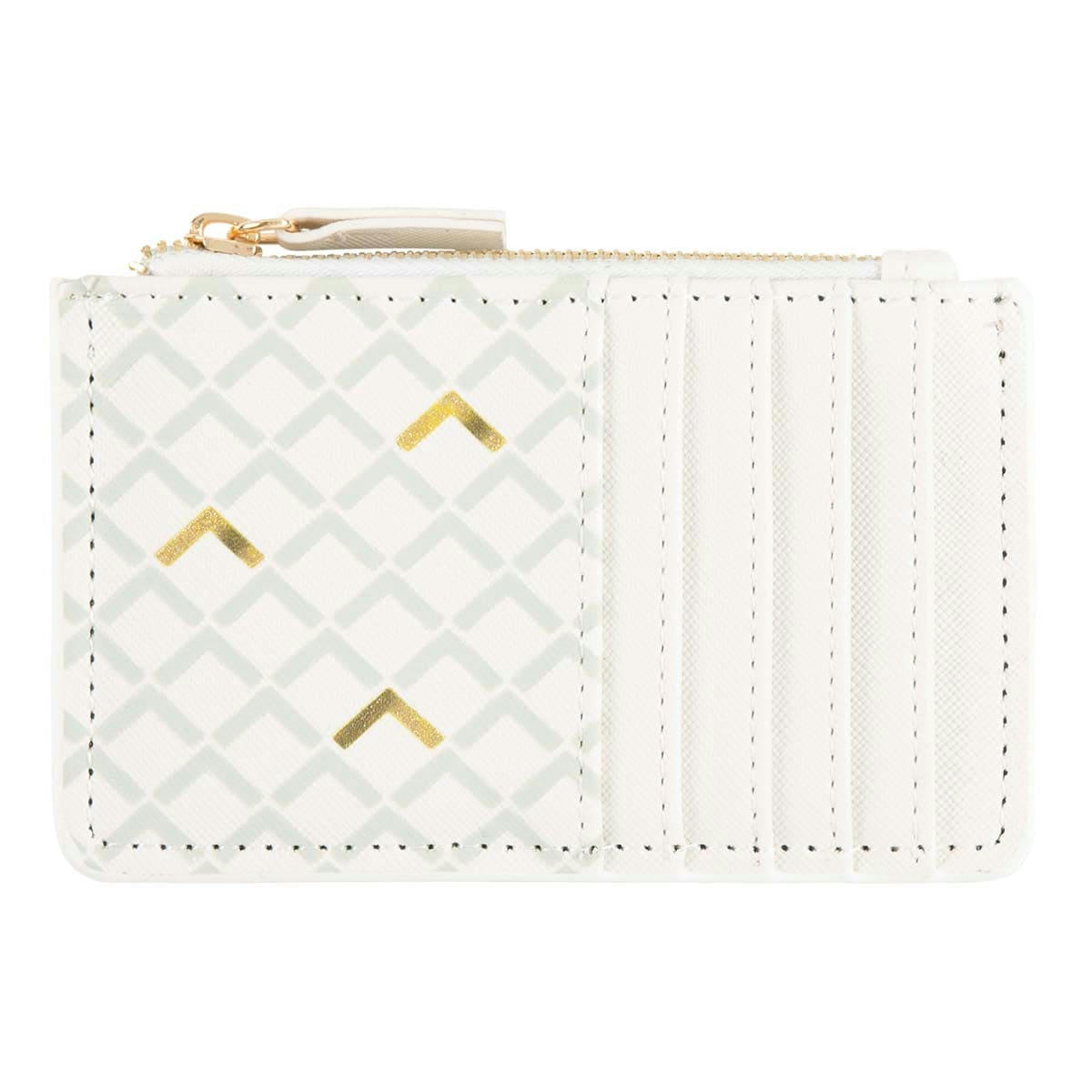- Porte-cartes Zippé - Blanc Et Doré