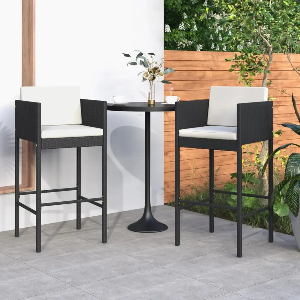 vidaXL - Barkrukken - Zwart - Poly rattan - 2 stuks - Met kussens