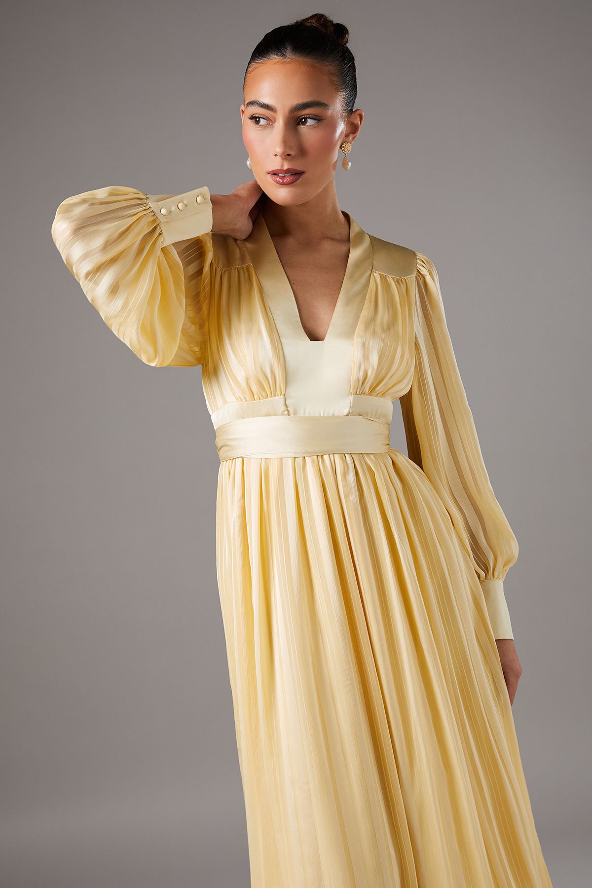 Coast Long Sleeve Stripe Jacquard Maxi V Neck Dress