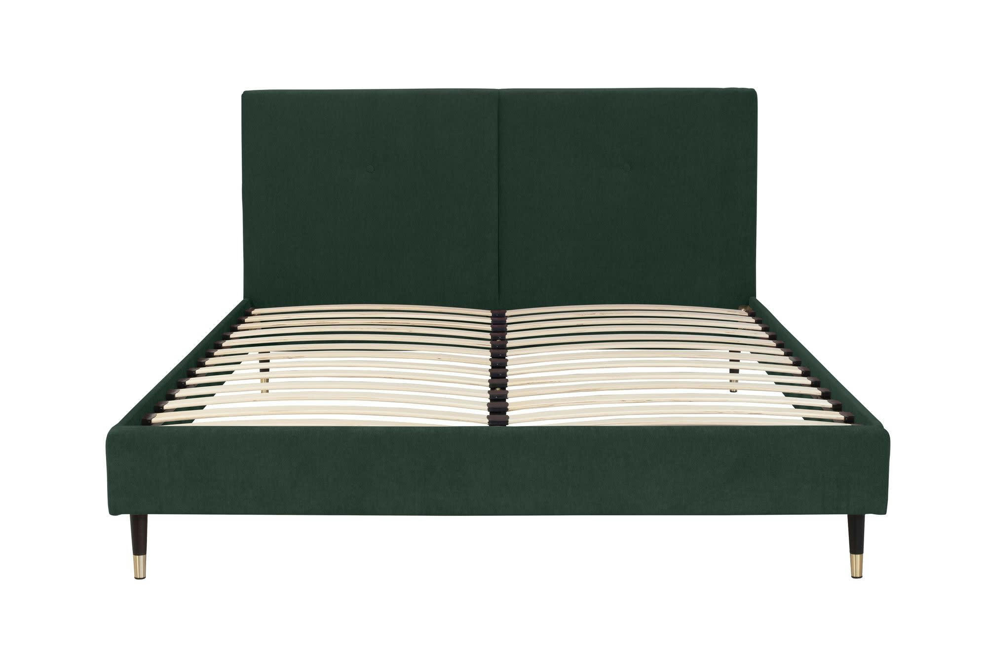 TRISTAN - Lit avec matelas 2 places  en velours vert forêt 160x200