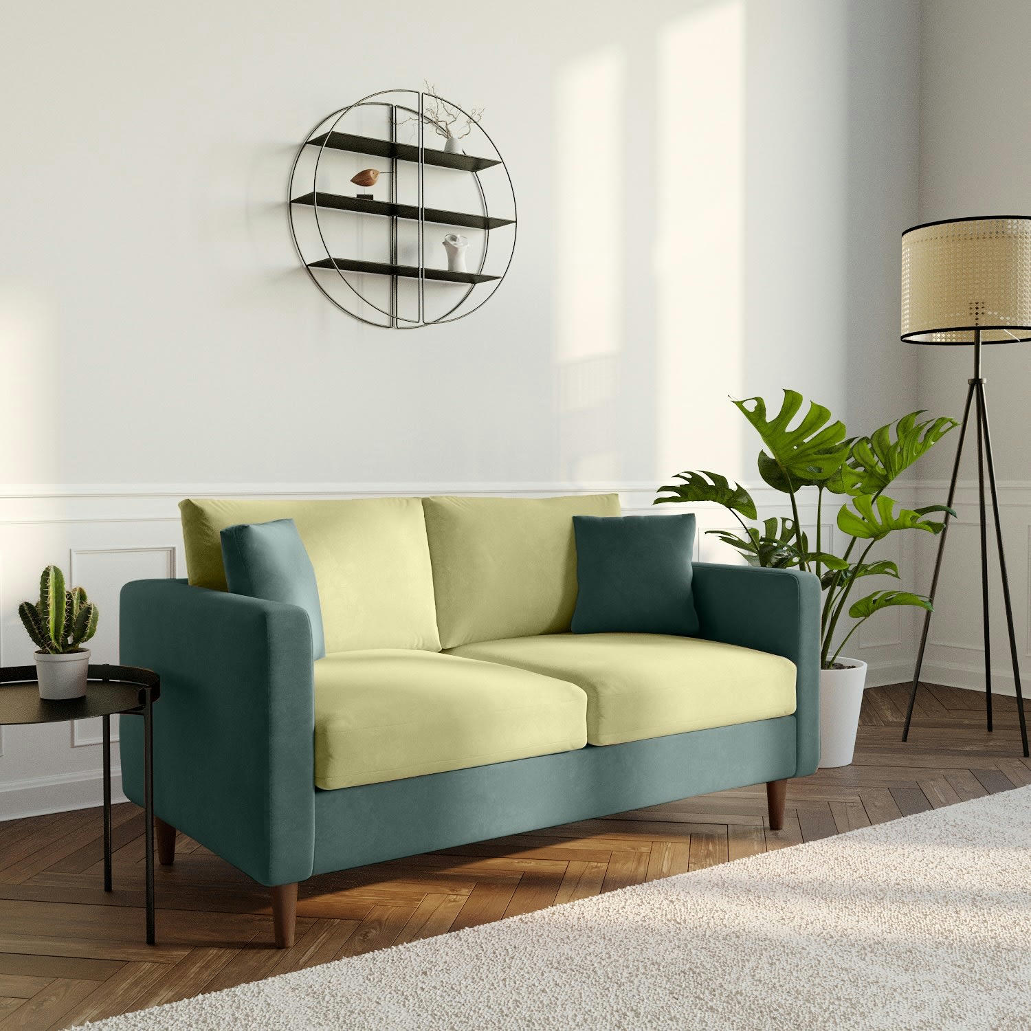 CARTHAGE - Canapé bicolore 2 places en velours vert