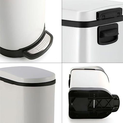 SOGA 4X Stainless Steel Foot Pedal Bin U Shape White 10L