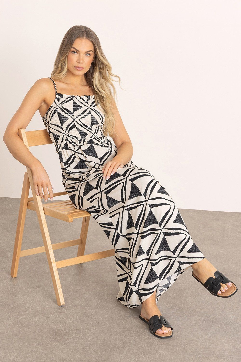 Klass. Printed Smocked Maxi Dress