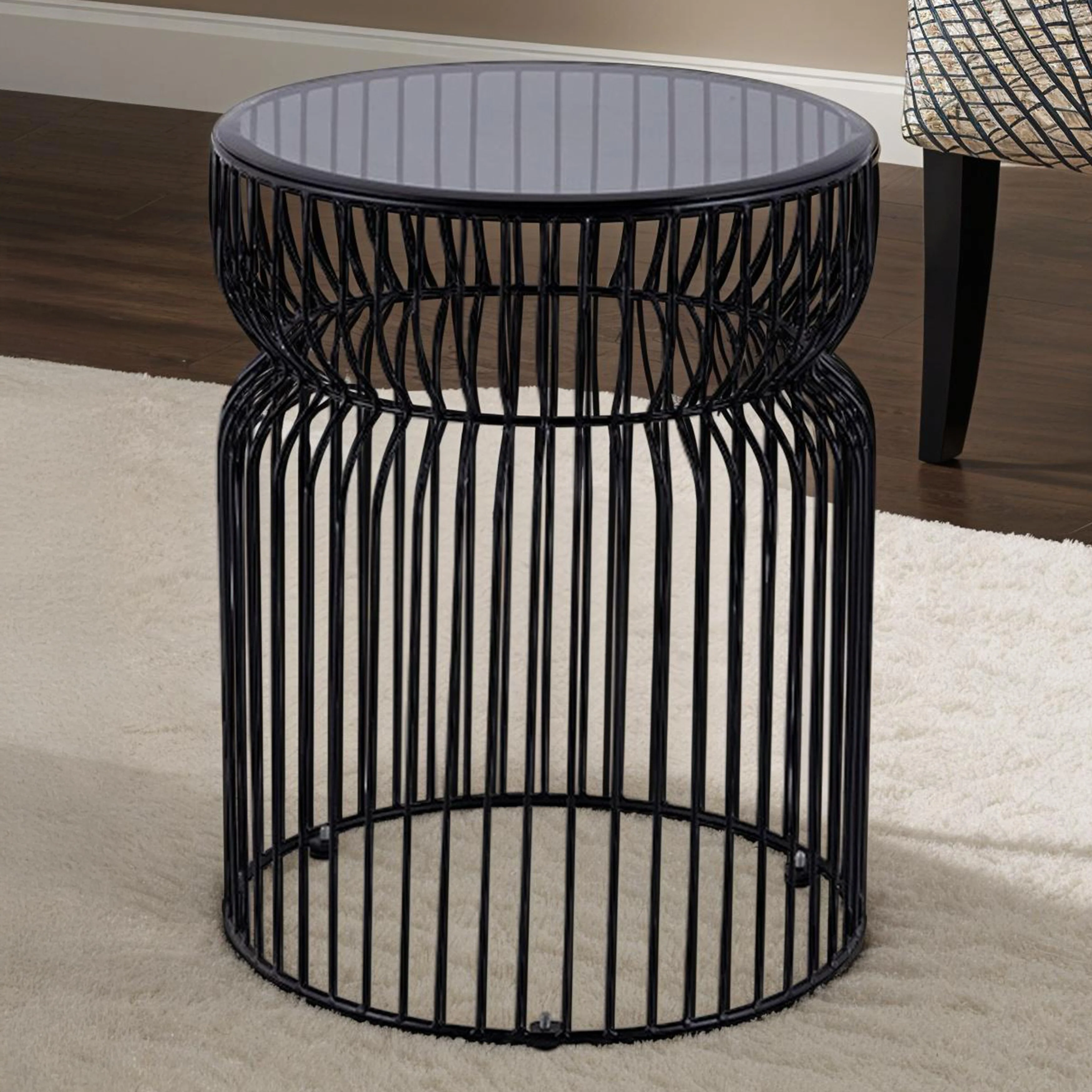 Modern Contemporary Metal Nested Base And Tinted Tempered Glass Top Material Round Coffee Table