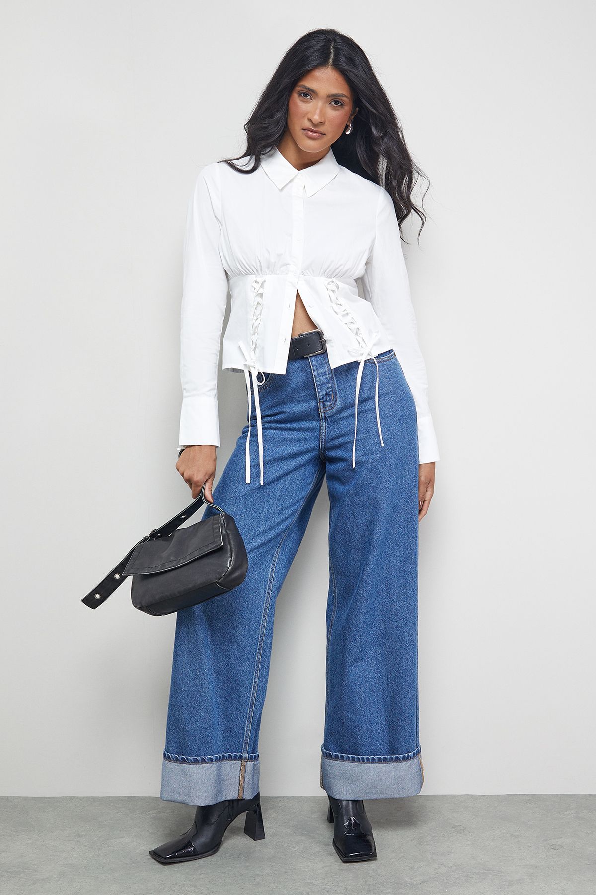 Warehouse Cotton Lattice Front Fitted Waist Shirt