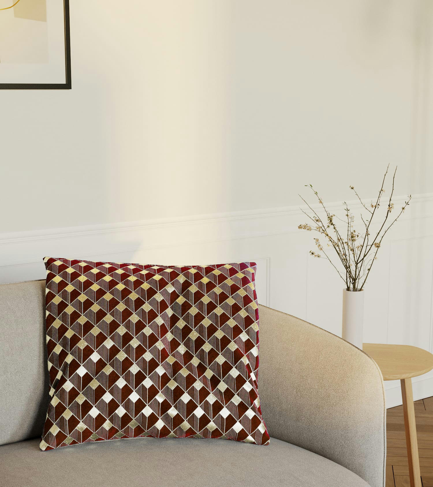 CUBO - Coussin en velours bordeaux 45x45cm