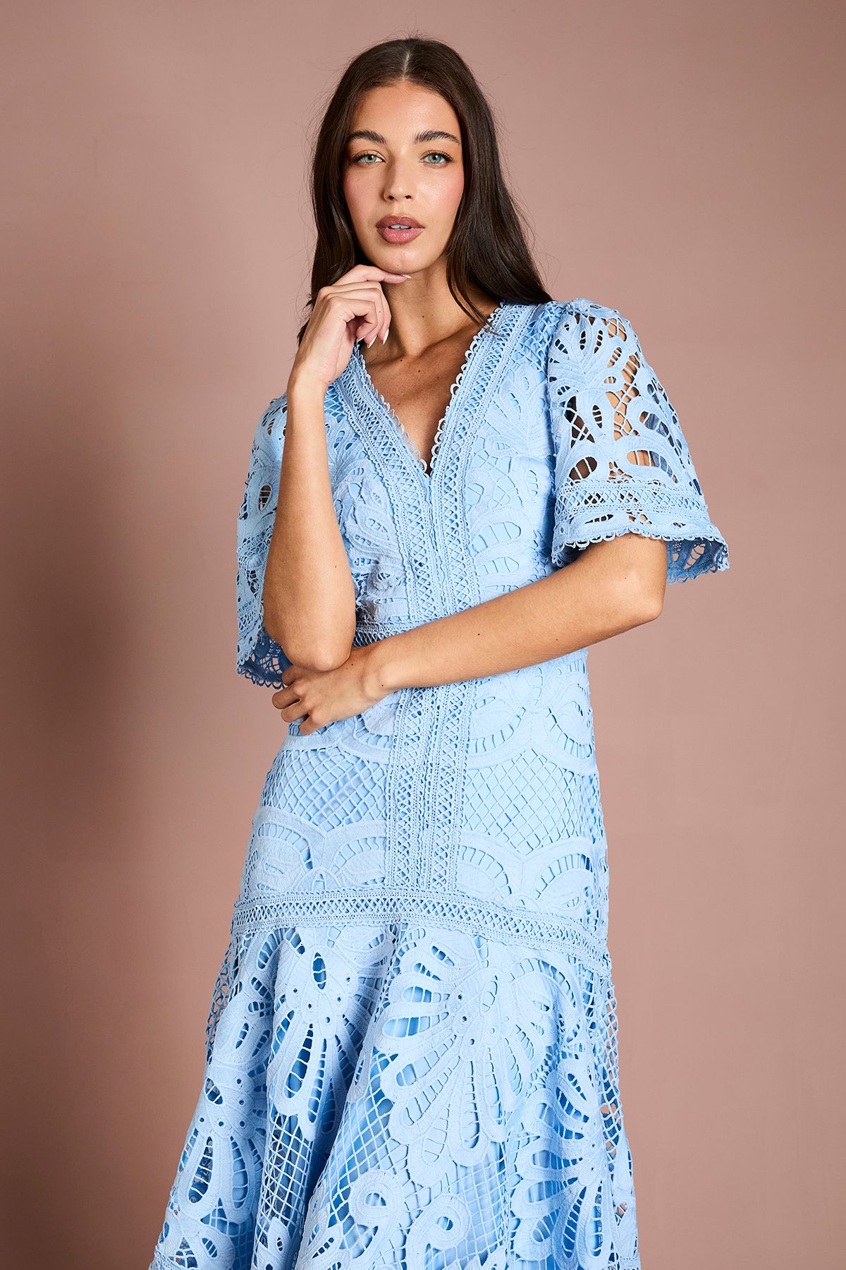 Coast Placement Lace Hanky Hem Dress