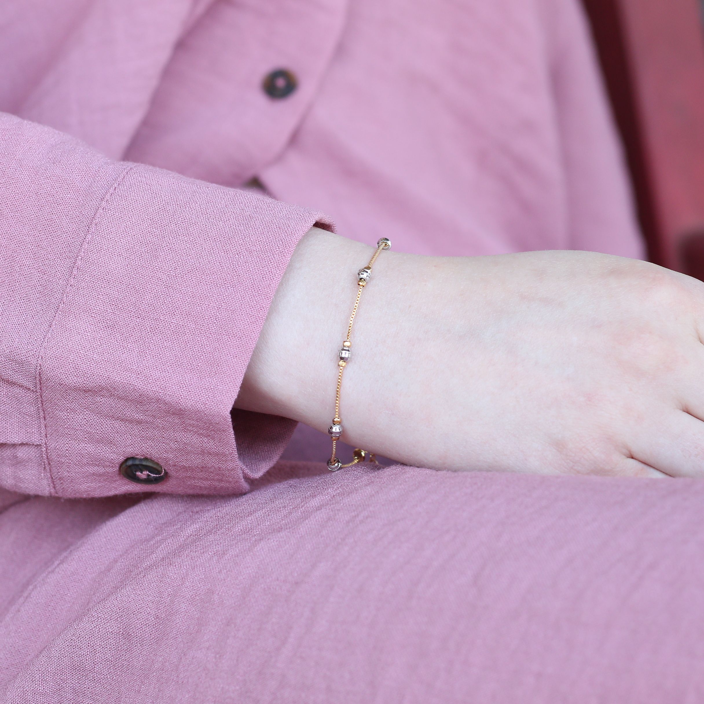 The Colourful Aura Silver ball Charm Slim Gold plated Thread Bracelet