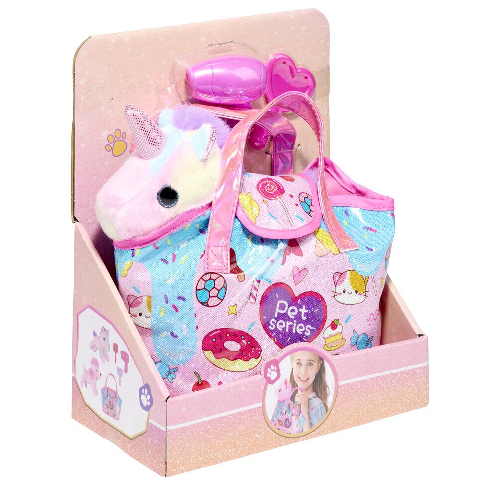 Sac à main enfant licorne peluche polyester rose 23,5x6xH27,5cm