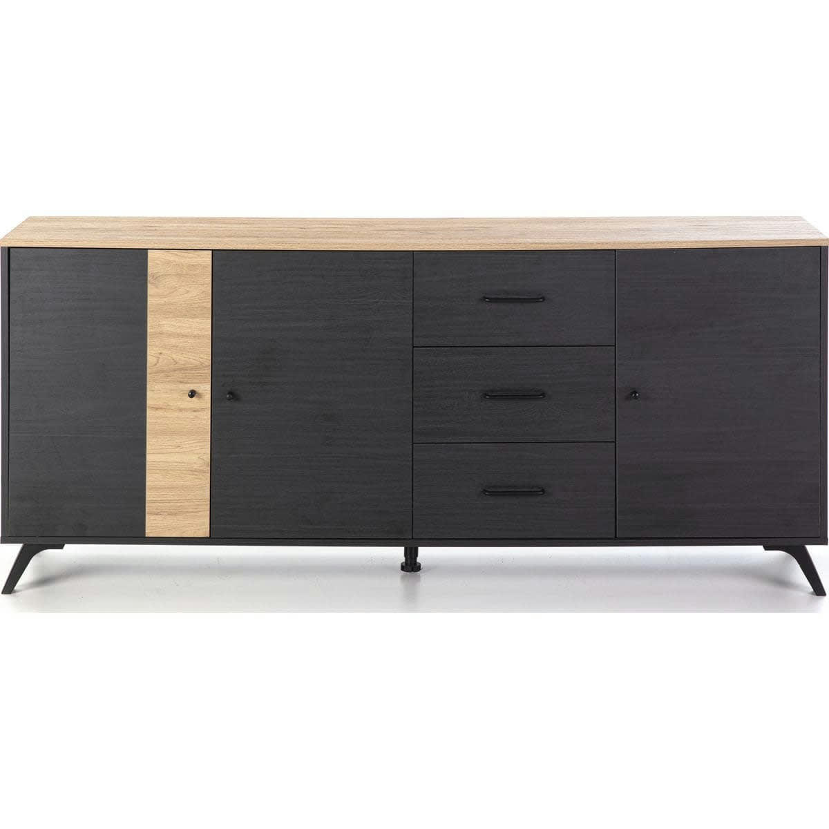 ZACK - Buffet 3 portes 3 tiroirs effet bois noir et bois naturel 180 cm