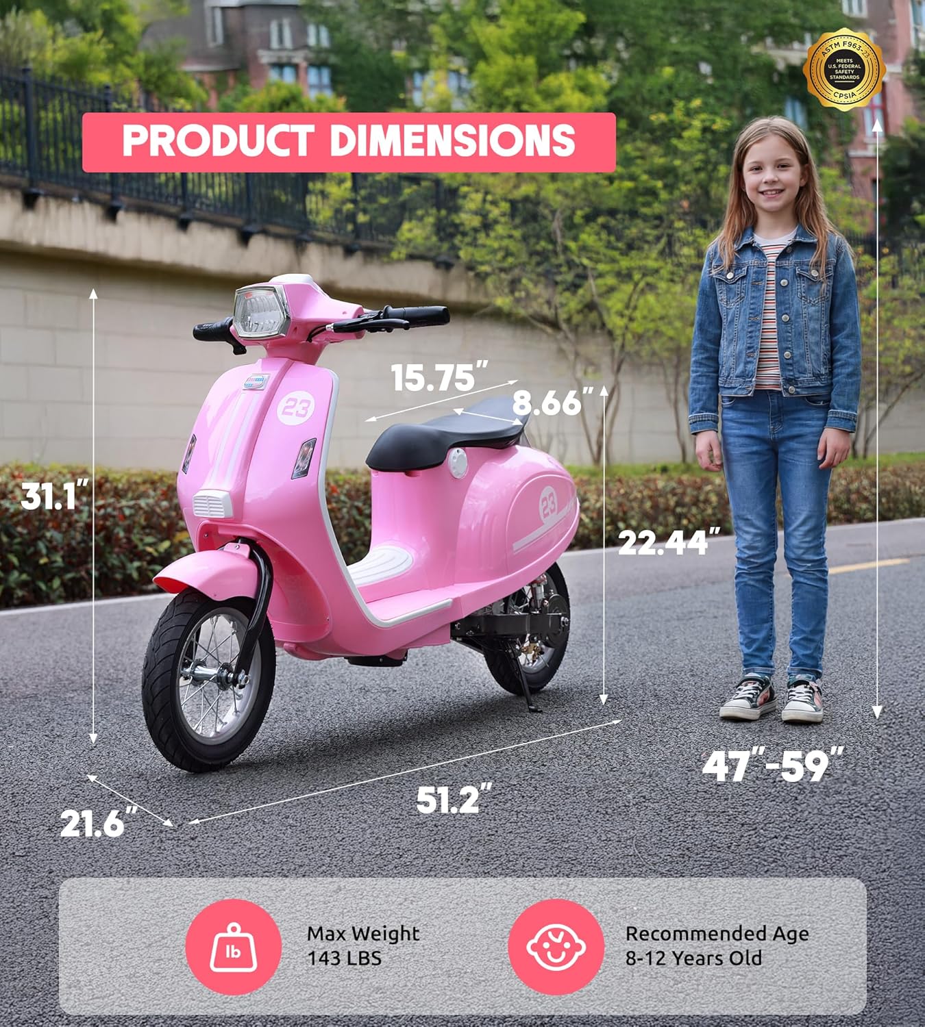 Kids Motorcycle, 2 Wheel Electric Motorcycle for Girls Ages 8-12, 24V Ride on Toys with Music, Story, Headlight, 3 Speed Options, Up to 60min Ride Time, for Riders up to 143 lbs, Easy Assemble, Pink