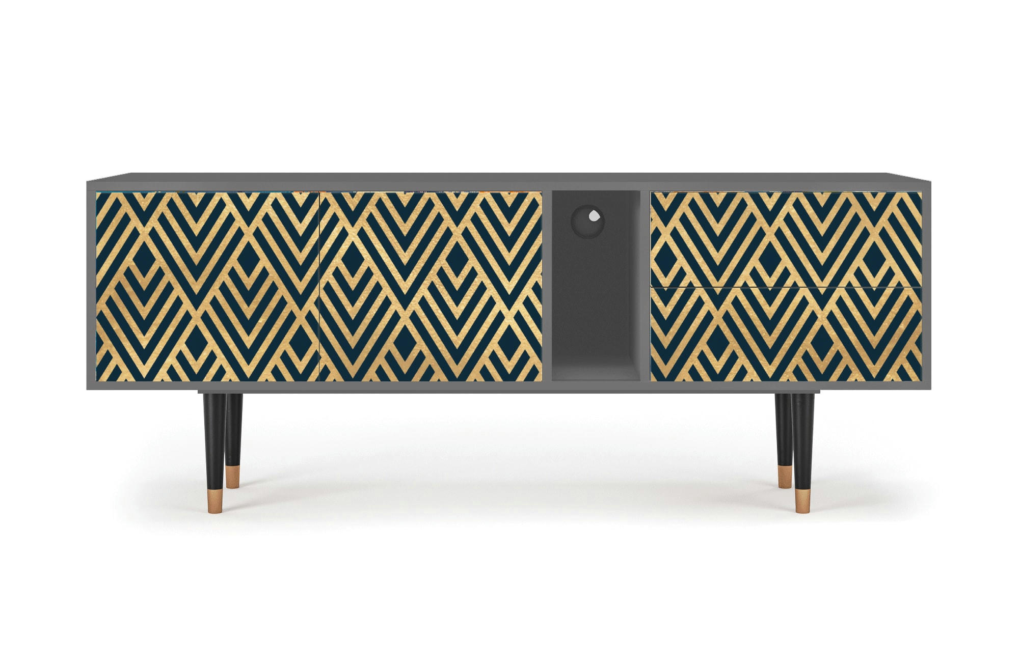 EGYPT TRIANGLES - Meuble TV  bleu 2 tiroirs et 2 portes L 170 cm