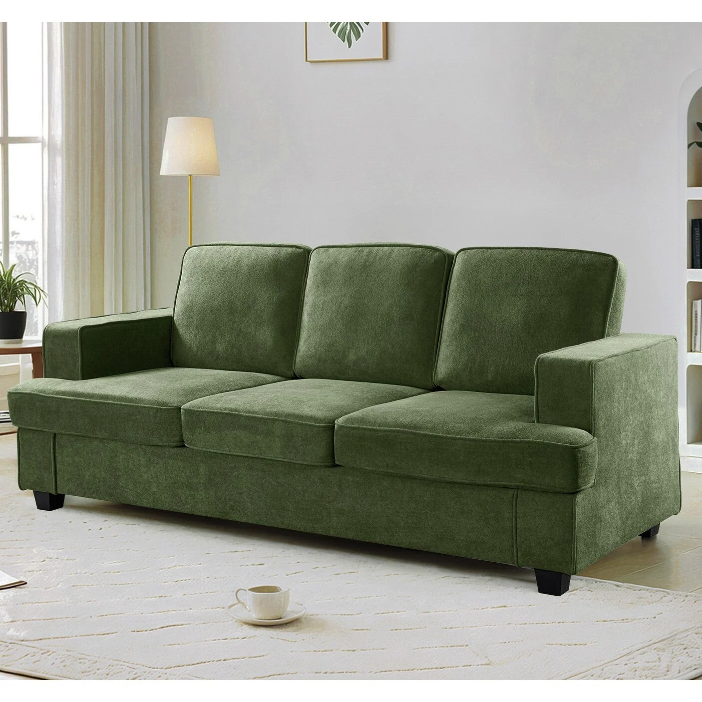 Modern Velvet Sofa, Comfortable 3 Seater Couch With Deep Seating And High-Density Foam, Loose Back Cushions