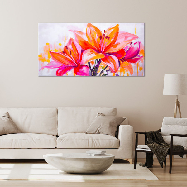 Feeby Obraz do sypialni, Kwiaty Lilii Akwarela 80x40