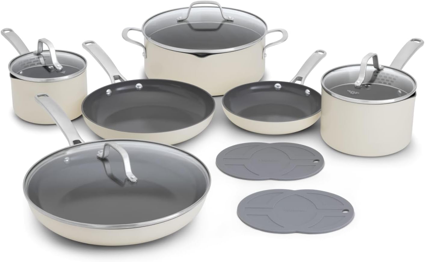 Calphalon Ceramic Nonstick 12 Piece Cookware Set, Easy Cleanup Pots and Pans for Everyday Cooking, PFAS-Free Kitchen Set, Dishwasher Safe, Oven Safe, Flour