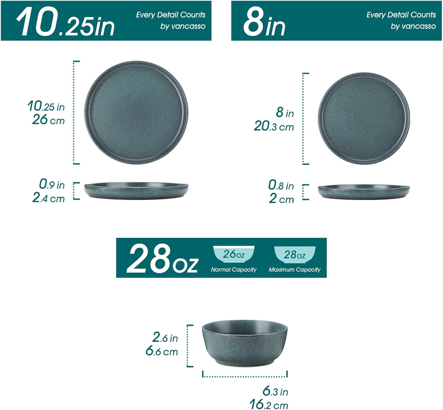 vancasso Plates and Bowls Sets, 18 Pieces Modern Ceramic Dinnerware Set for 6, Dish Set for Kitchen, Dinner Set Stoneware Dishware Set Microwave and Dishwasher Safe, Blue, Series ZERMATT