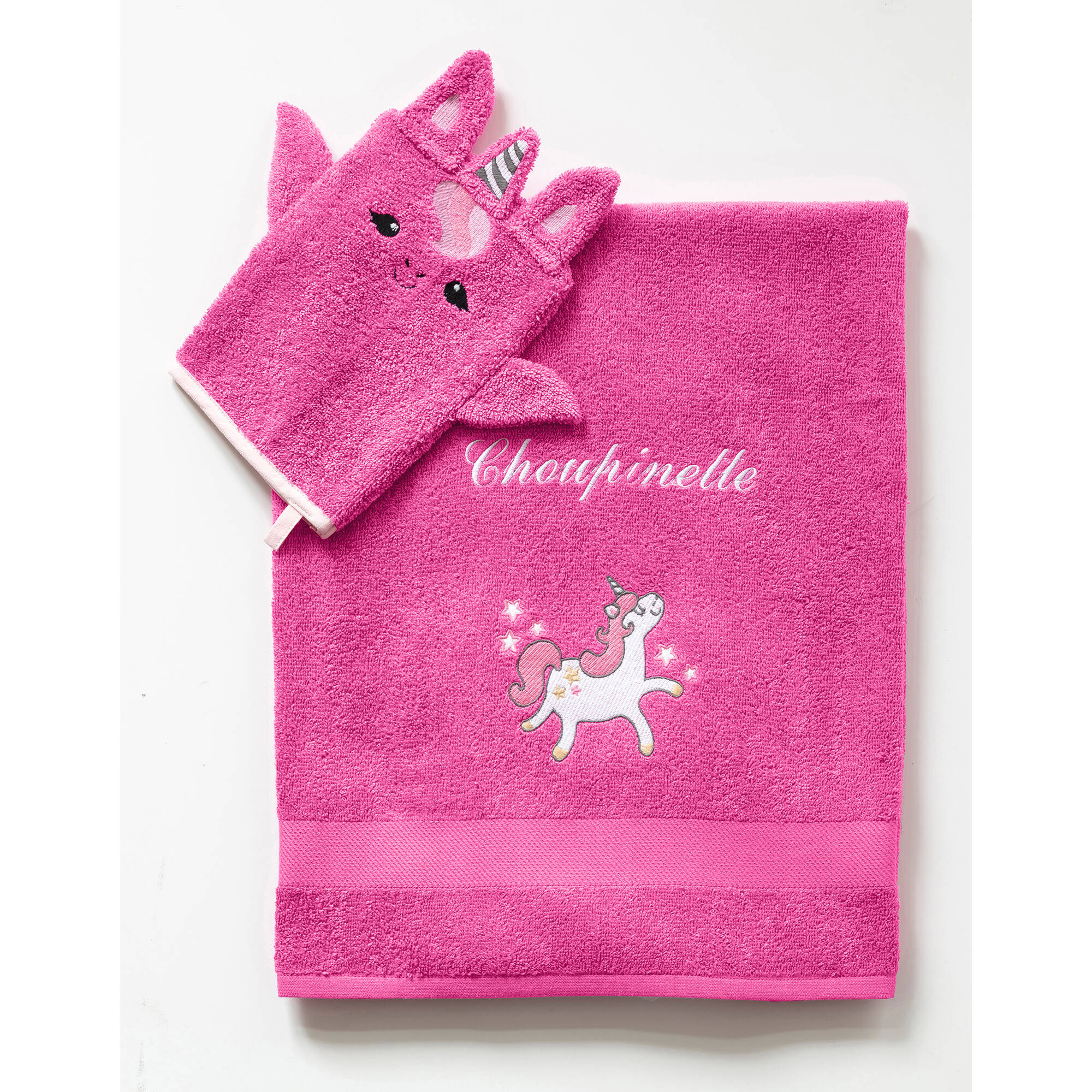 Collection éponge enfant brodée licorne personnalisable coton