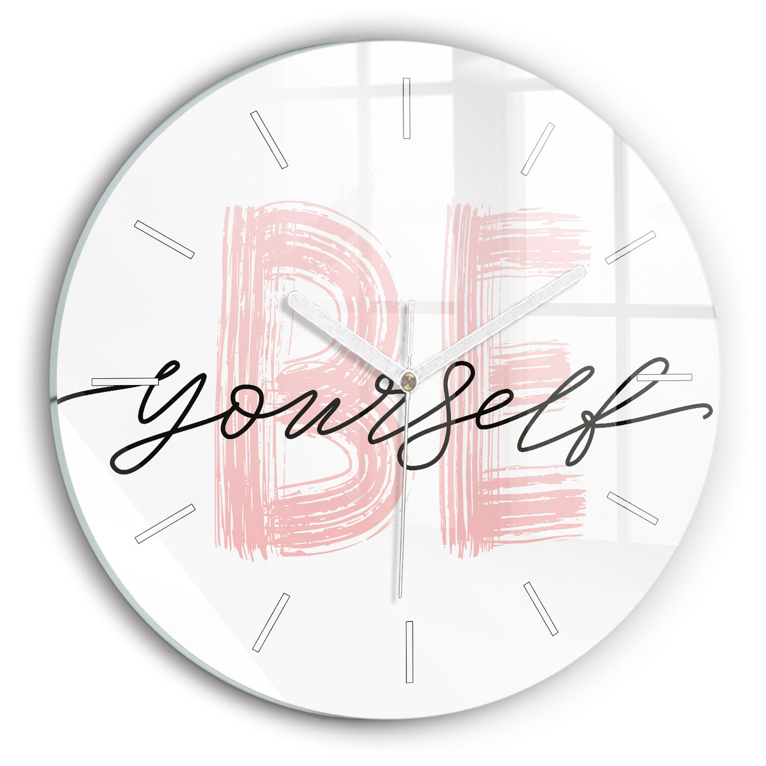 Nowoczesny szklany zegar ścienny Napis Be yourself fi30