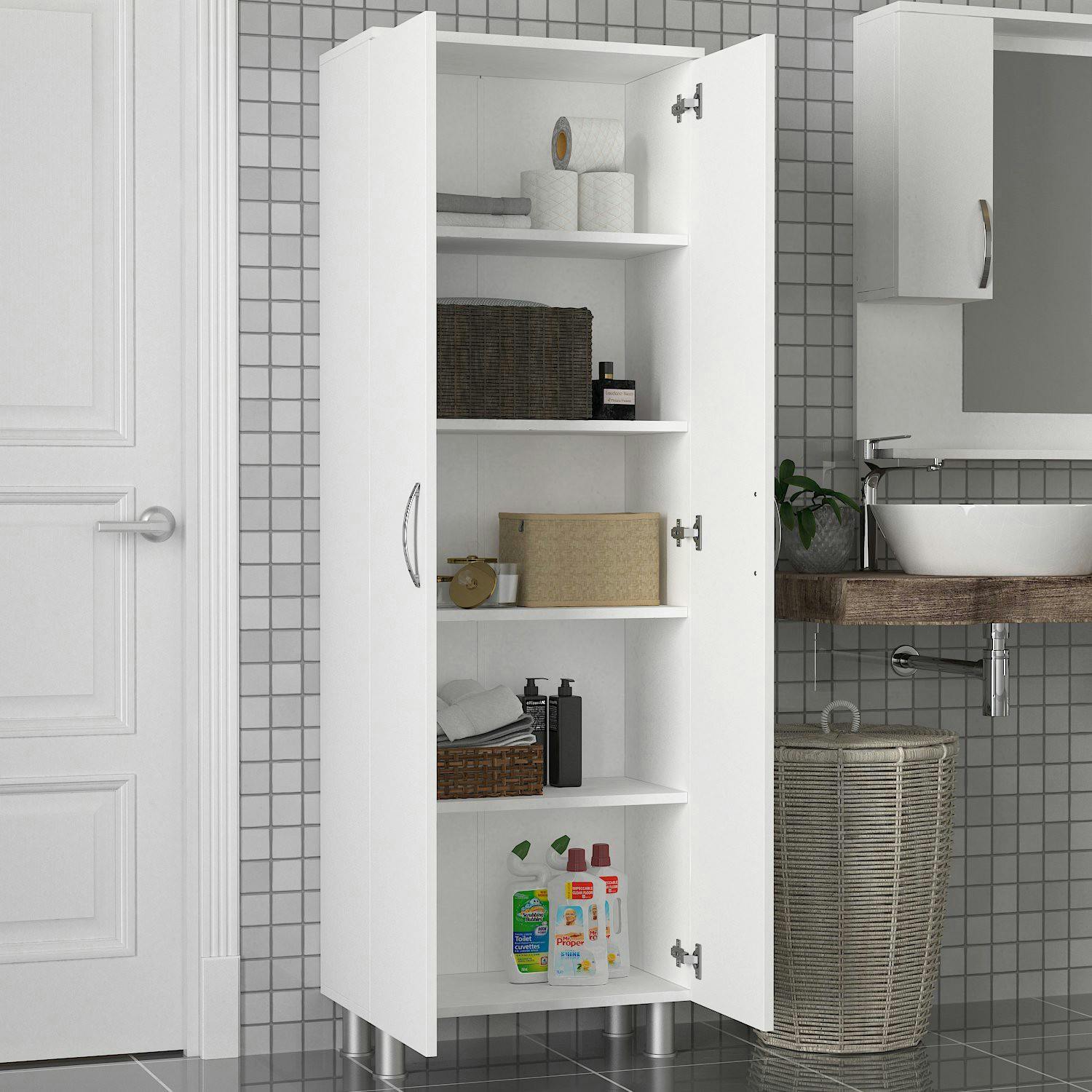 Meuble colonne salle de bains blanc 2 portes H 173, 6 cm JENA