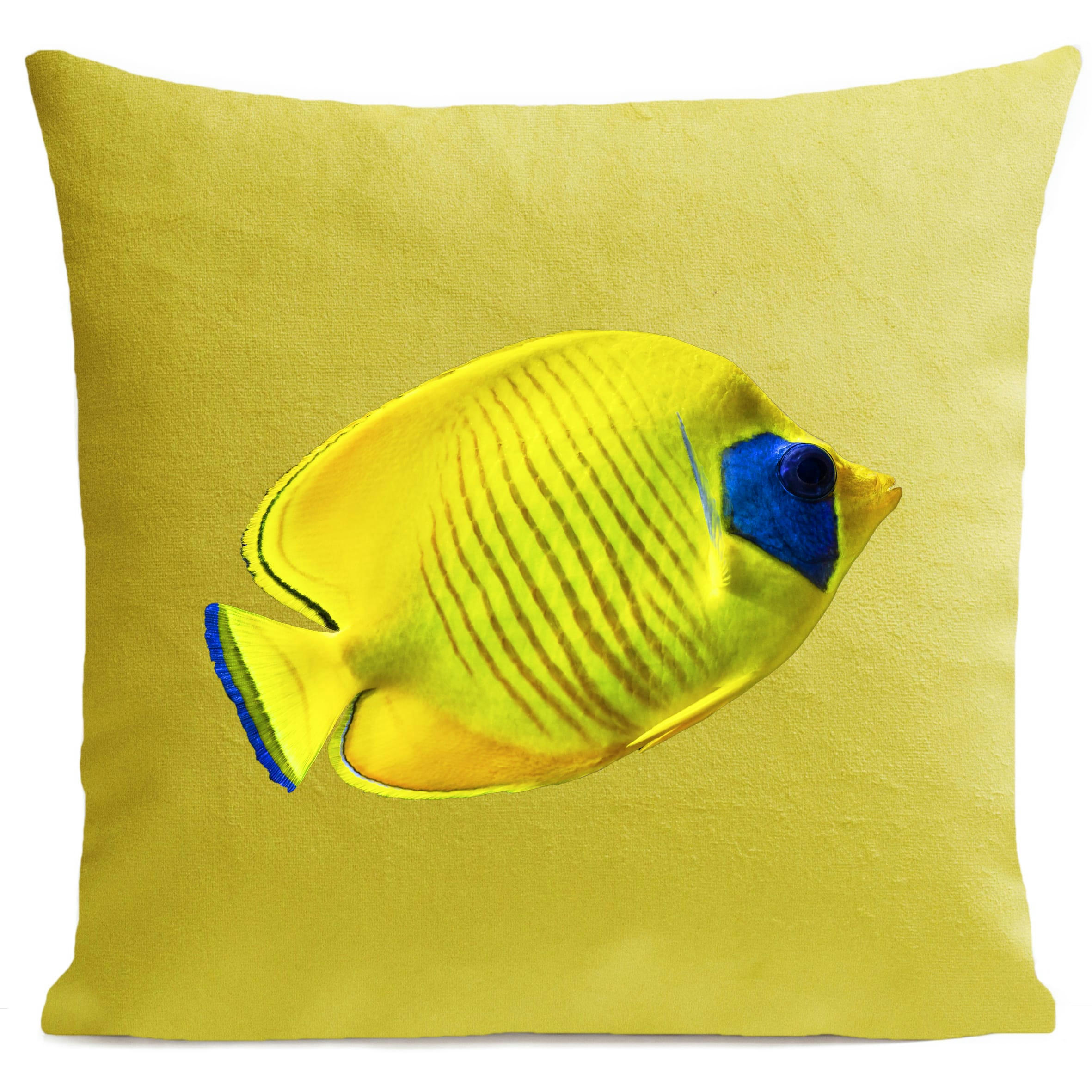 - Coussin poisson bord de mer suédine jaune 40x40cm