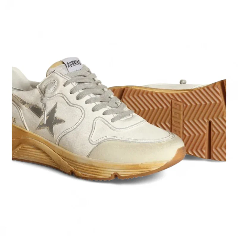 Running Sole sneakers with star and heel tab in leather with silver-colored digital print