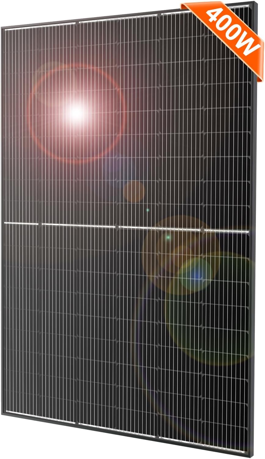 DOKIO 400W 31V Mono Solar Panel - Works for 12V/24V Systems  Equipped with 9.84ft MC4 Wiring  Perfect for Gardens  Courtyards  Greenhouses  Sheds  Terraces & Off-Grid Battery Charging