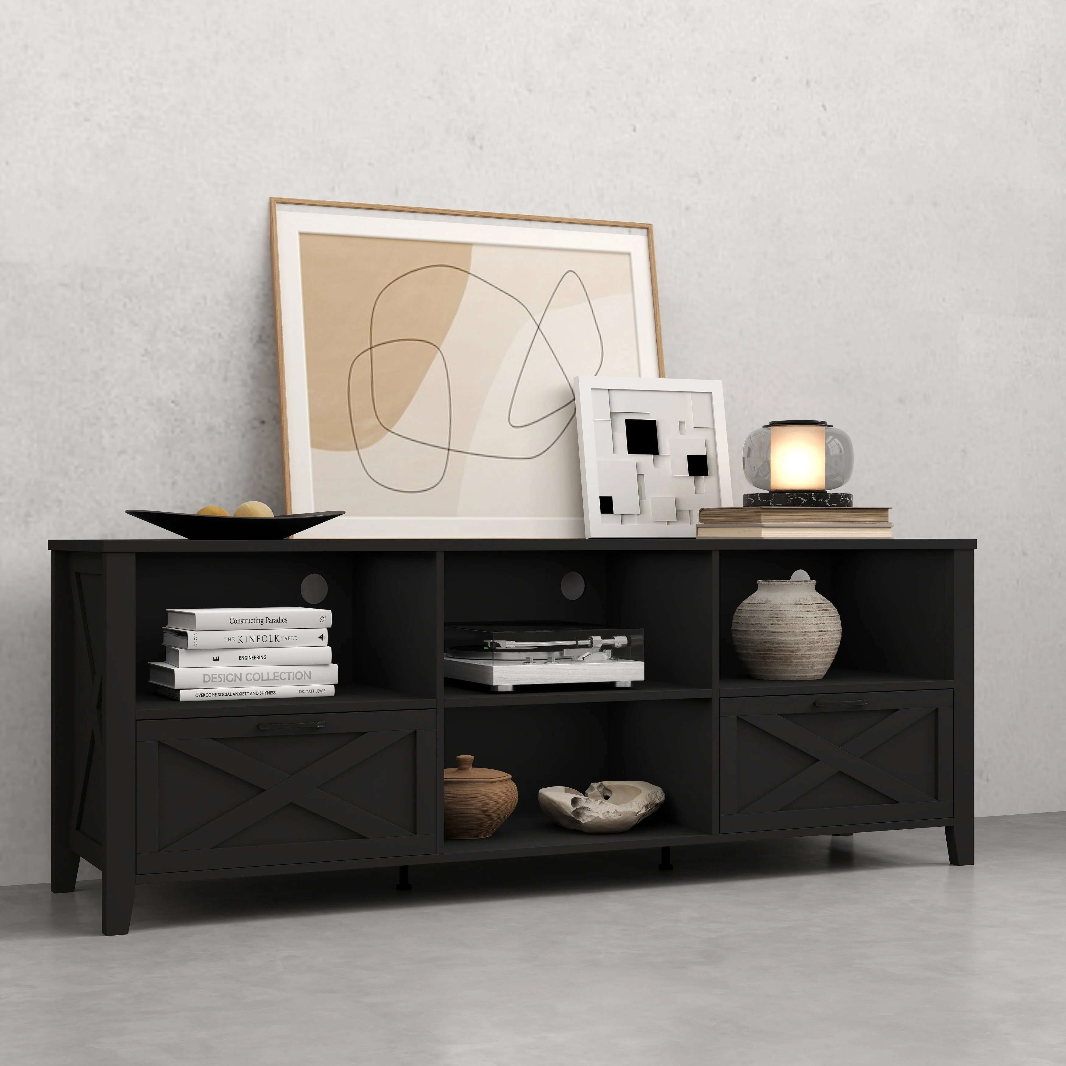 Moasis 70W Farmhouse TV Stand with Lights