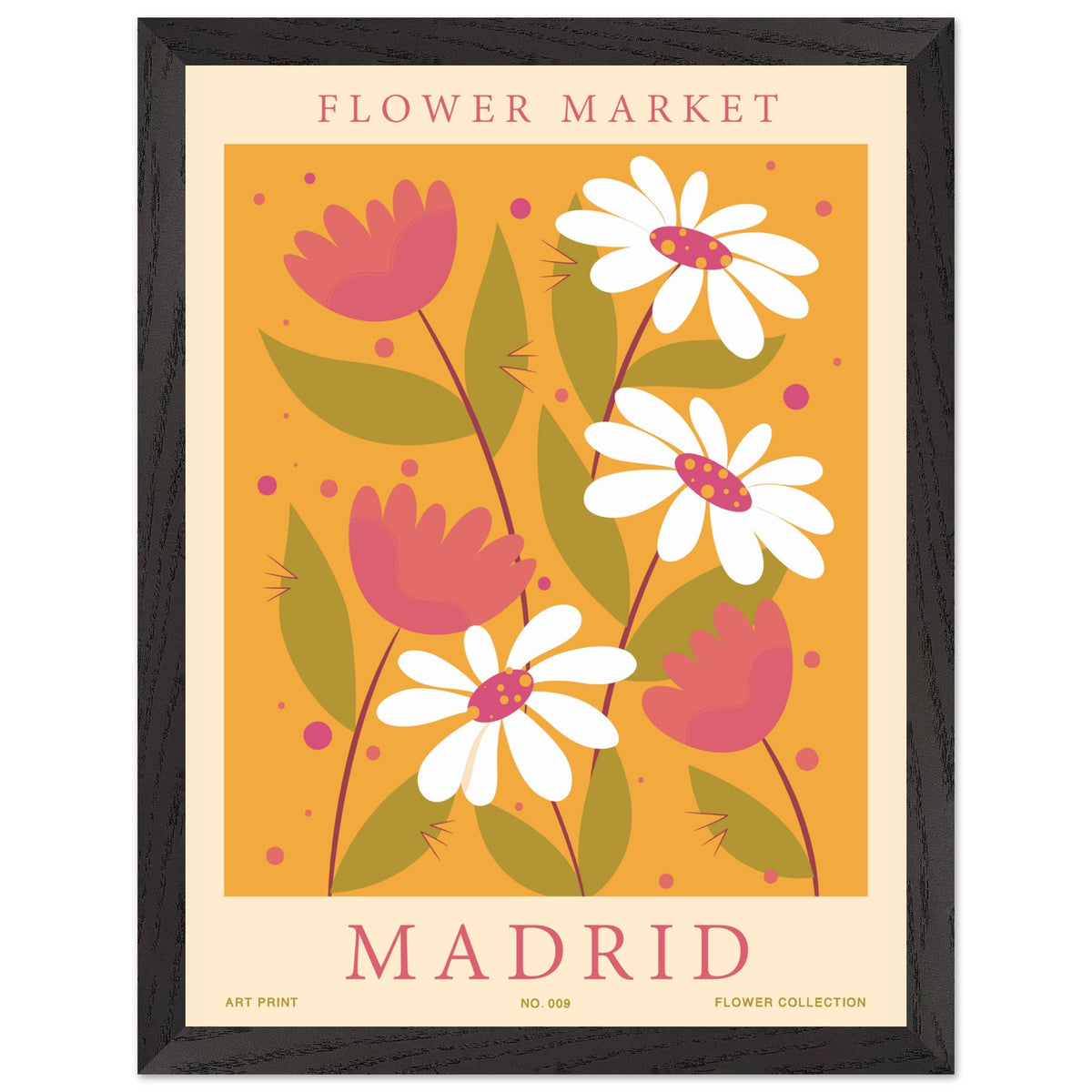 Artfulprints Poster met Lijst Flower market - Madrid  - 30x40 cm - Oranje