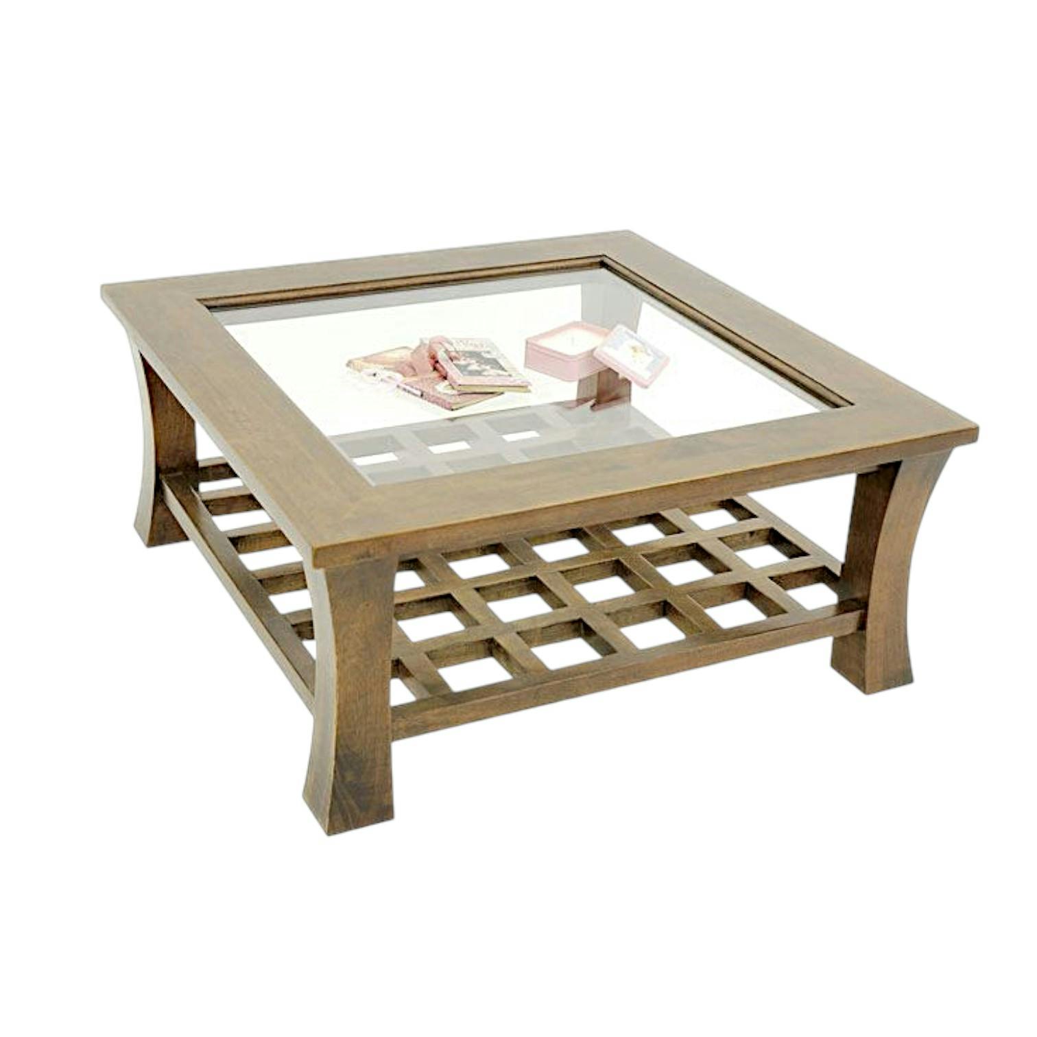 Table basse hévéa vitrée 80x80cm MAORI
