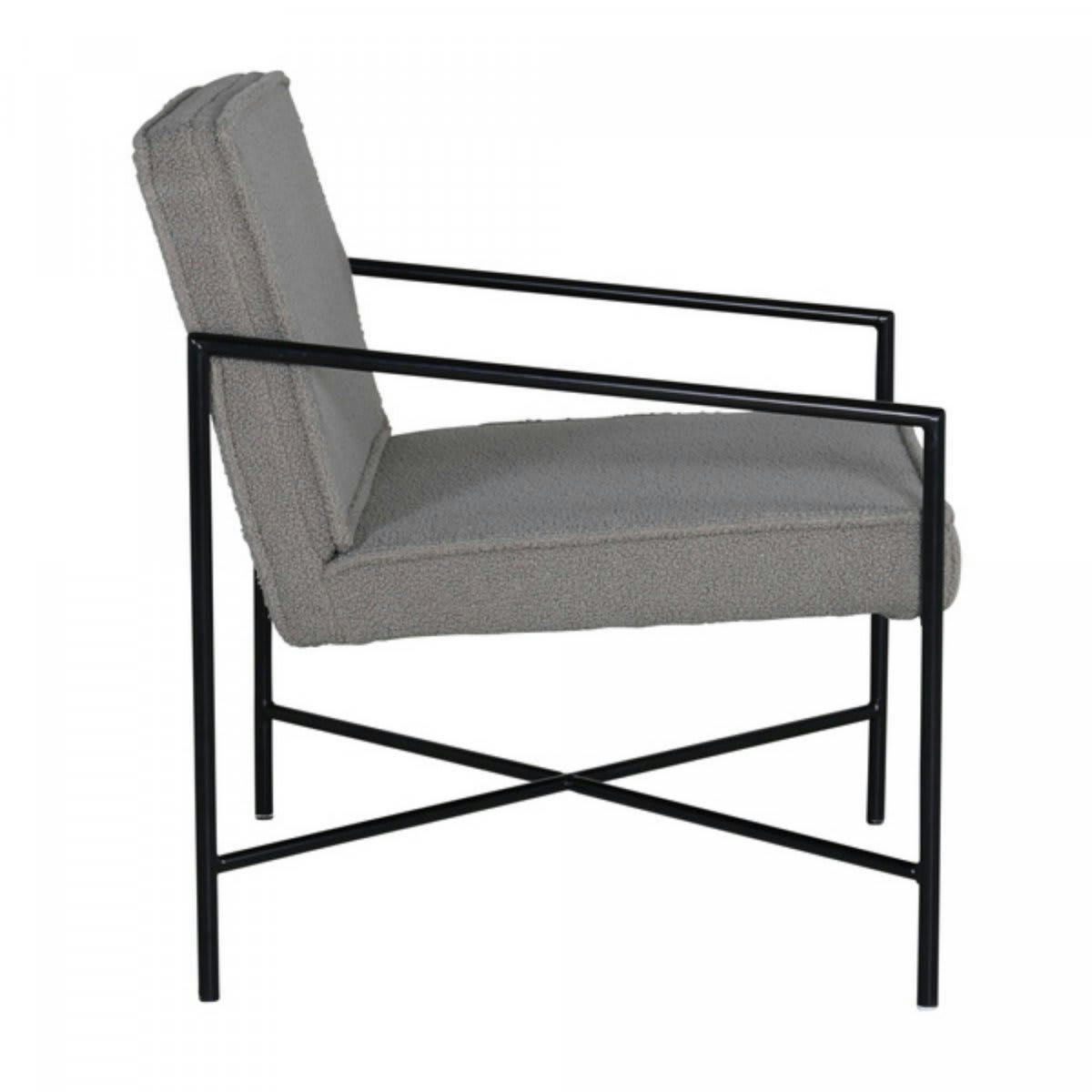 RAPHAEL - Fauteuil minimaliste en tissu bouclé et métal noir gris
