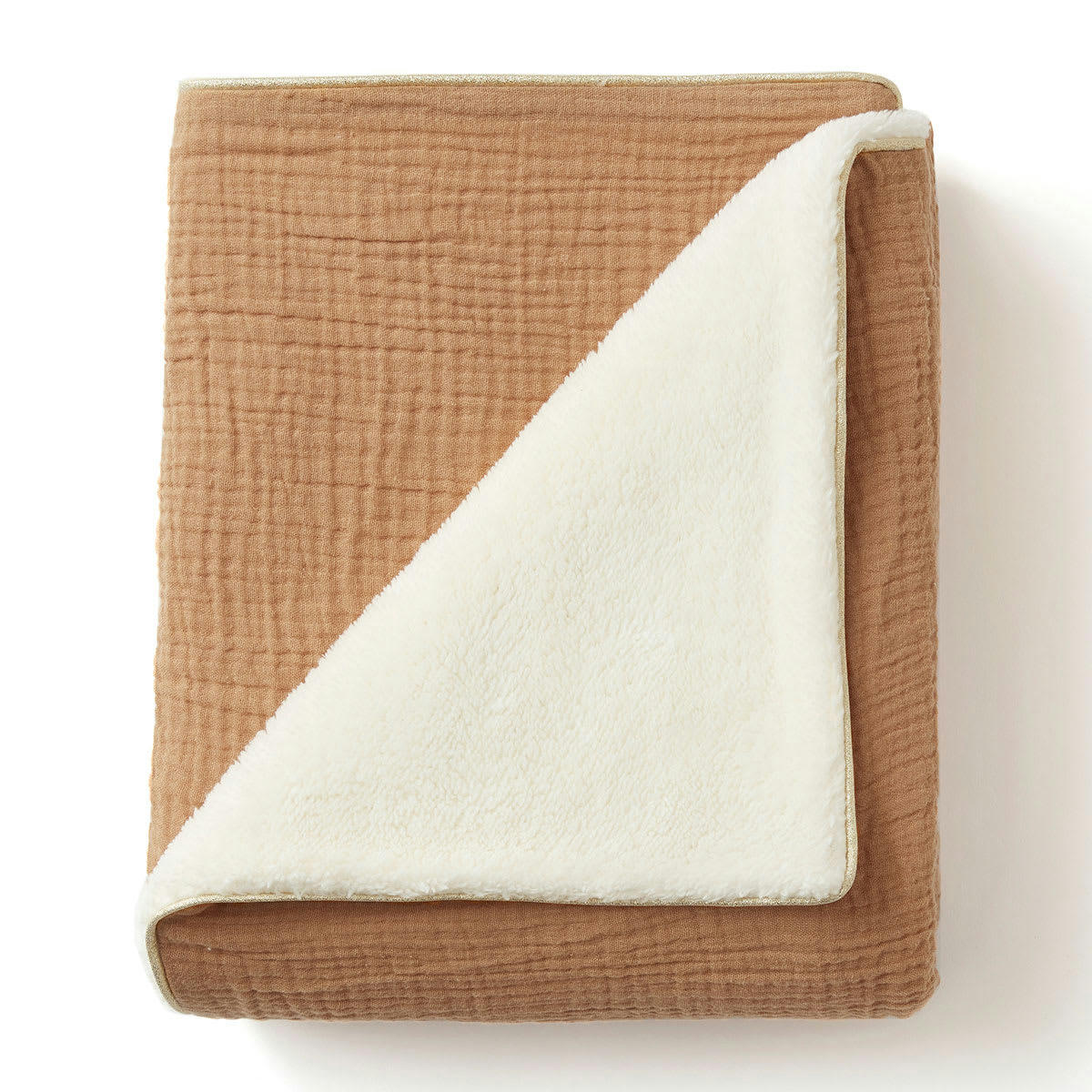 - Couverture polaire & gaze de coton bébé camel (75x90cm)