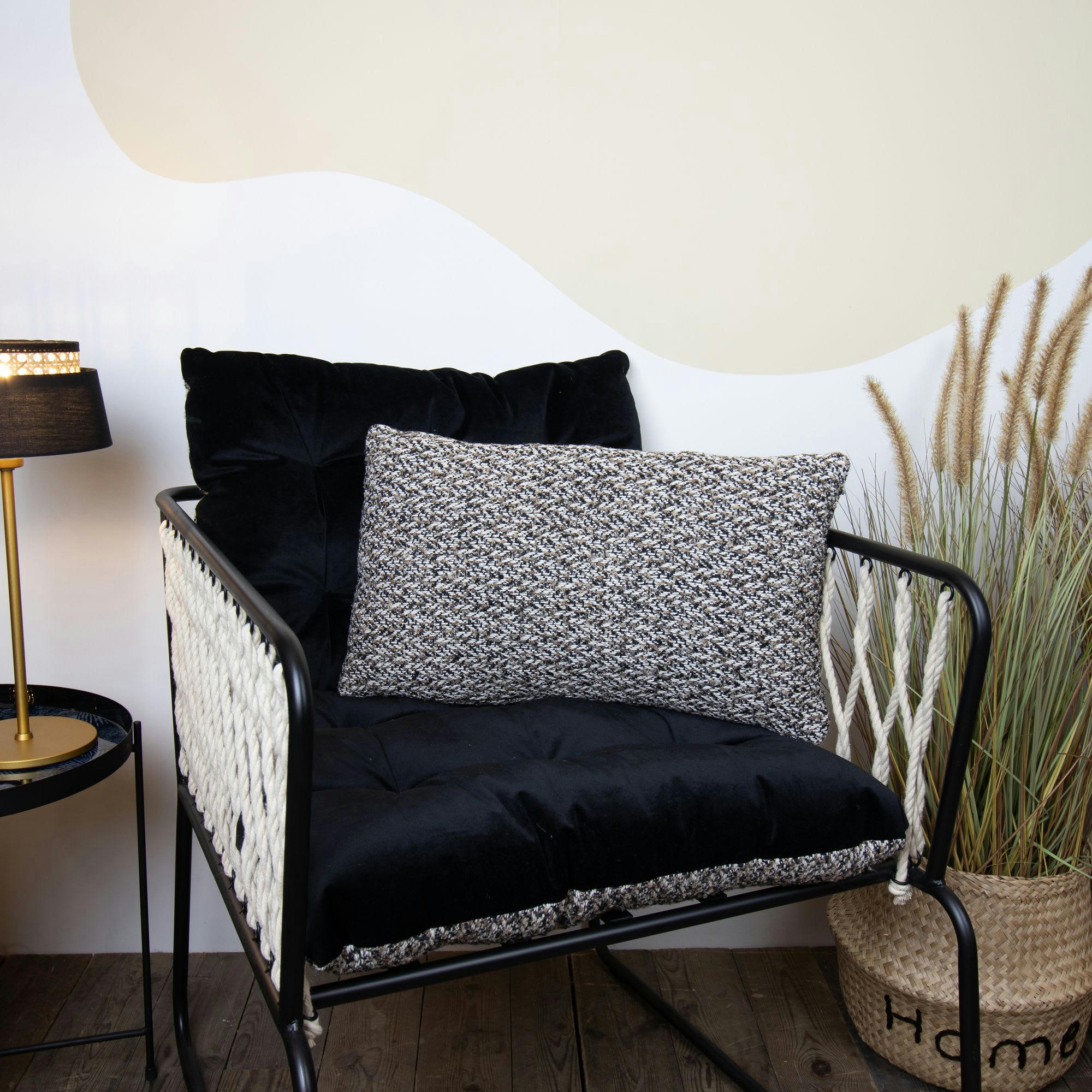 DORIAN - Coussin en coton chiné beige et noir 30x50cm