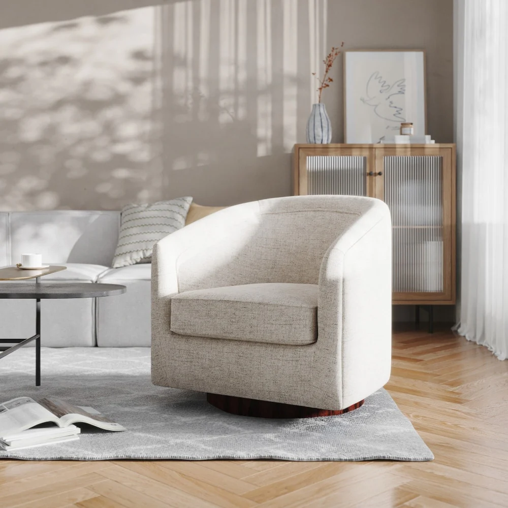 Traditional Club Style Upholstered Accent Chair with 360° Swivel Metal Base