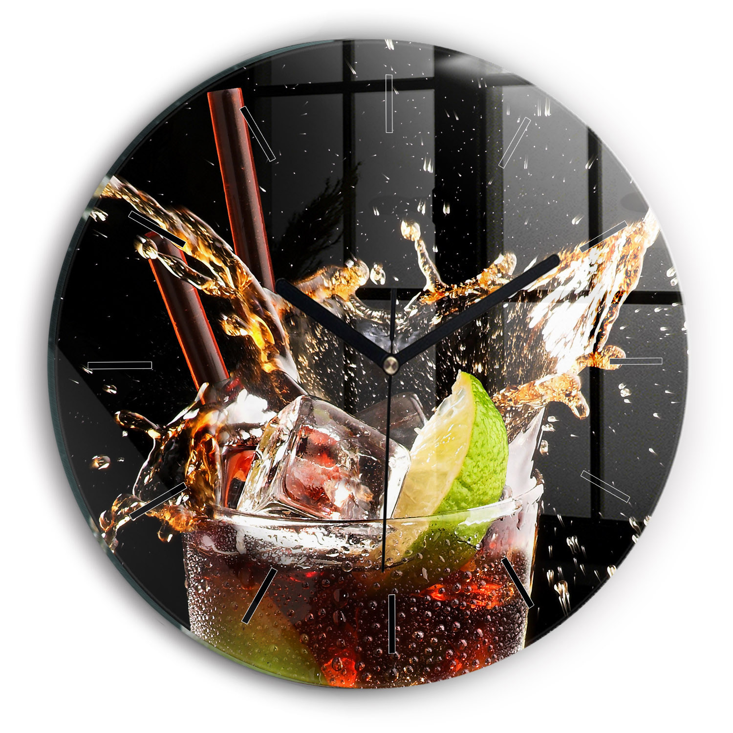 Zegar szklany ścienny do salonu Drink z lodem fi30