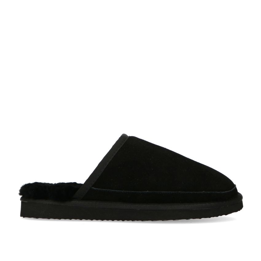 Manfield Zwarte suède pantoffels